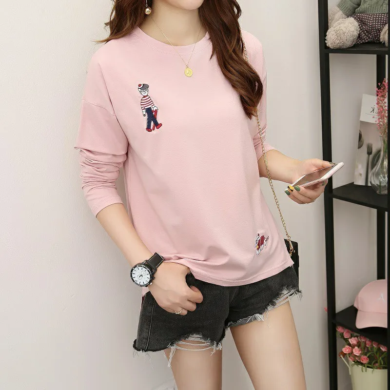 Модная футболка весна-лето 2019 новинка женская с принтом хлопок круглый вырез