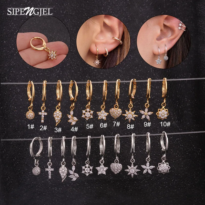 Женские серьги кольца SIPENGJEL маленькие из кубического циркония с крестиком и