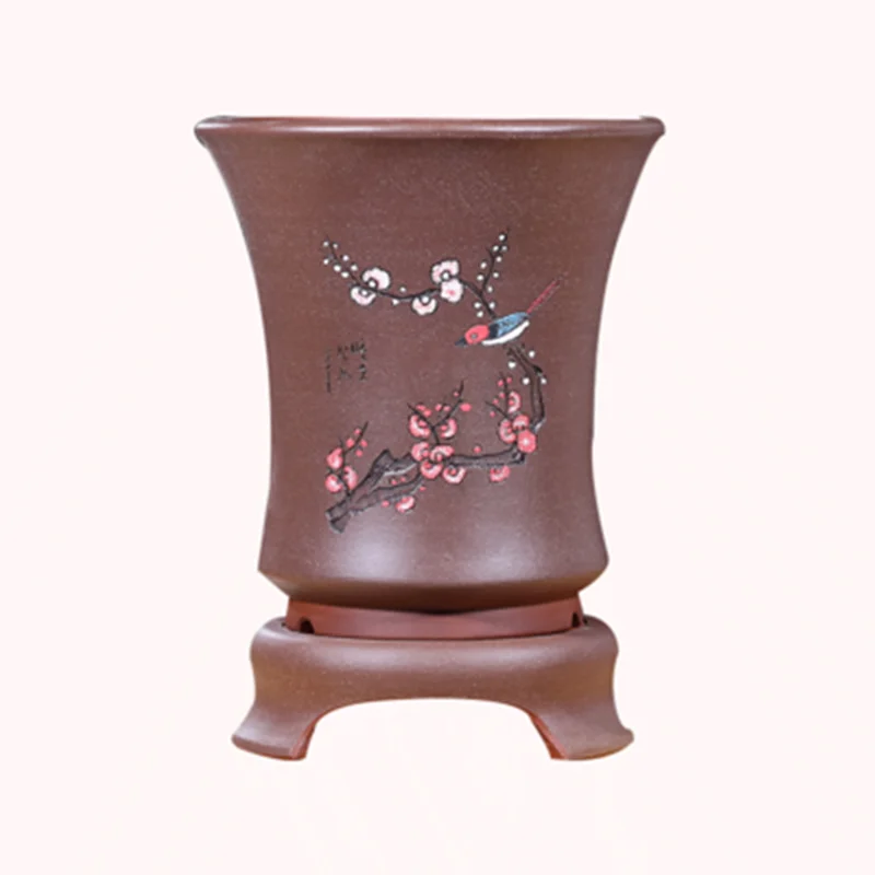 

Yixing Purple Sand Flower Pot Large Six Square Orchid Bonsai Plant Basin Indoor Balcony Vase With Tray Garden decoration