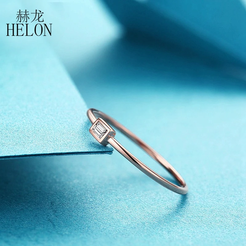 

HELON Solid 18K Rose Gold AU750 Baguette Cut 0.05CT SI/H 100% Genuine Natural Diamonds Engagement Women Trendy Fine Jewelry Ring