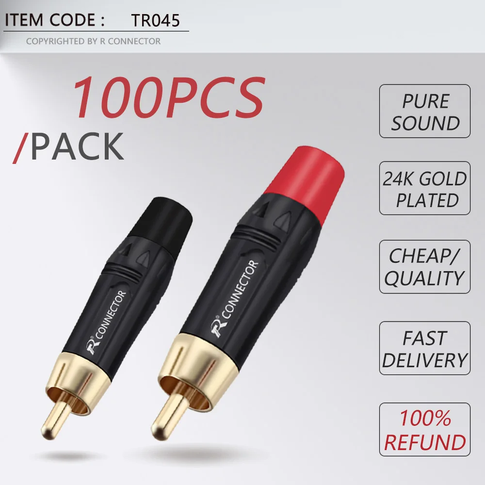 Разъем RCA позолоченный 100 шт./лот штекер проводной разъем профессиональный