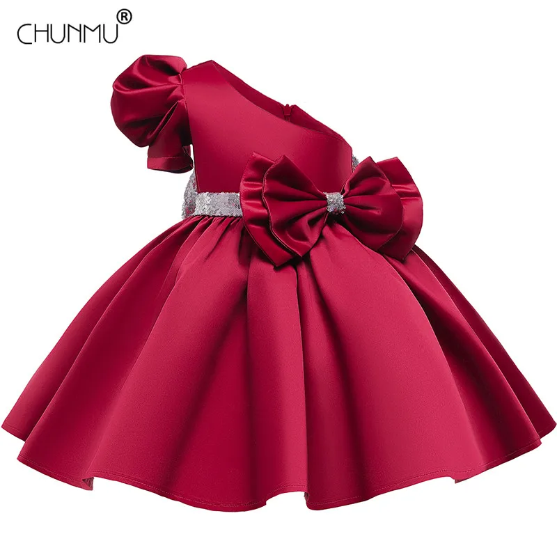 

Детское платье принцессы для девочек рождественское праздничное платье с бантом на одно плечо для маленьких девочек элегантный костюм для ...