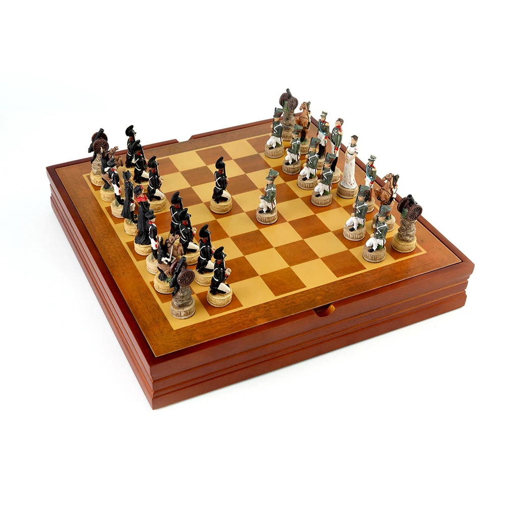 

Russian and French Characters War Resin Chess Theme Board Game Toy Table Luxury Collection Gift with Wooden Chessboard