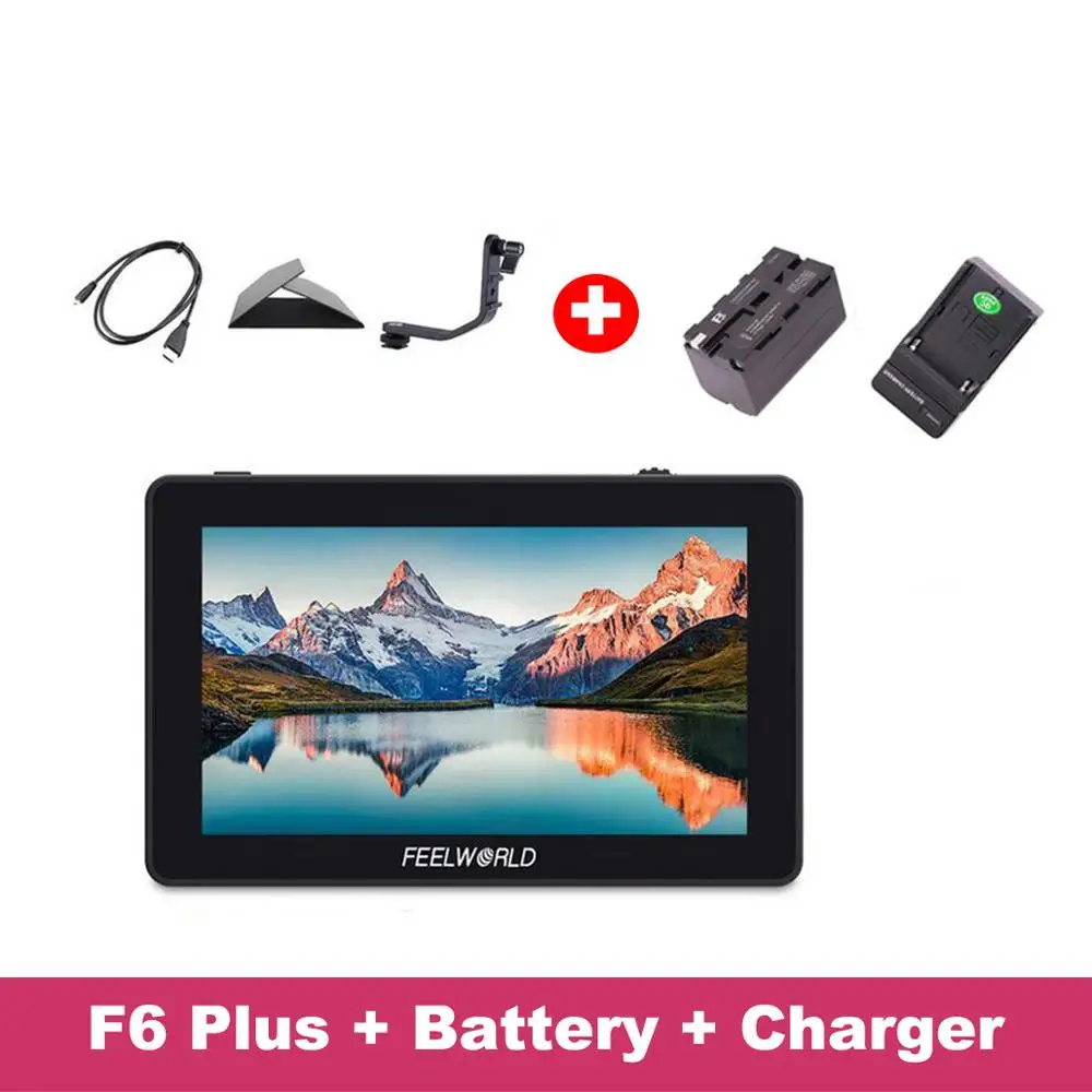 with Battery Charger Feelworld F6 PLUS монитор из алюминиевого сплава 5,5 дюймов сенсорный экран монитор DSLR камера 4K микро одиночный дисплей - Цвет: with Battery Charger