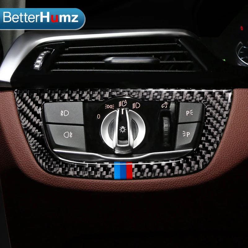 BetterHumz наклейка из углеродного волокна на рамку переключателя фары для BMW G30 5