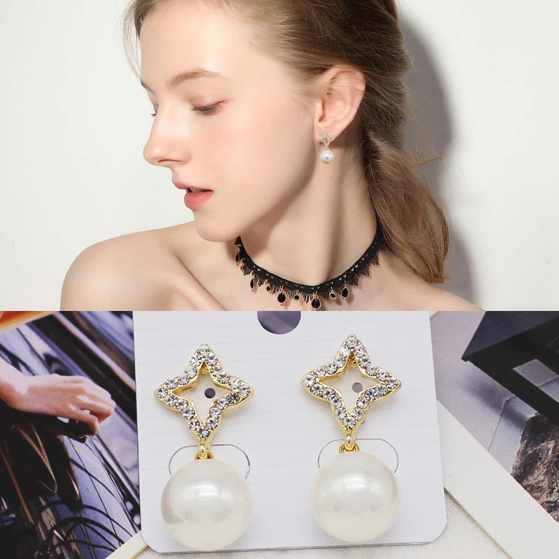 Женские винтажные серьги гвоздики с Луной и жемчугом этнические со звездами