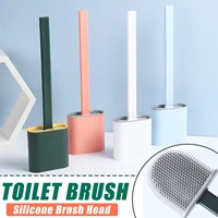 creative silicone wc toilet brush wall mounted flat head flexible soft bristles brush household cleaning bathroom accessories