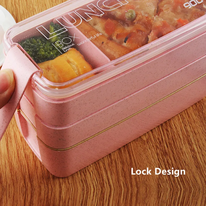 900 мл здоровый материал Ланч-бокс 3 слоя пшеничной соломы Bento коробки микроволновая посуда контейнер для хранения продуктов Ланчбокс