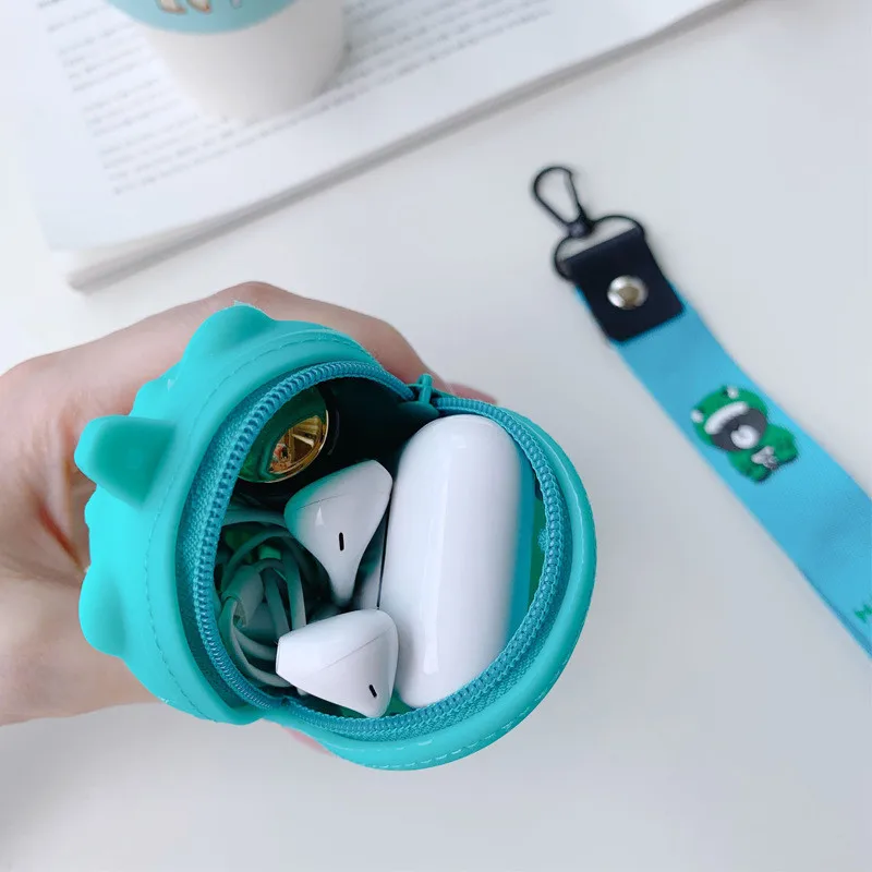 Милая сумка для наушников на молнии, мини-бокс для Airpods, чехол для хранения наушников, мультяшный чехол, мягкая силиконовая сумка для переноски, держатель для карт