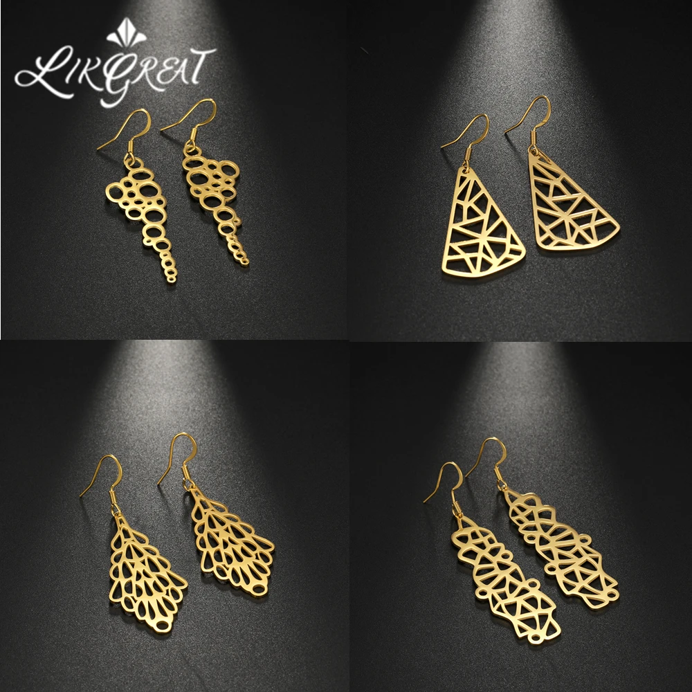 Треугольник свисающие серьги для женщин девочек из нержавеющей стали болтаться