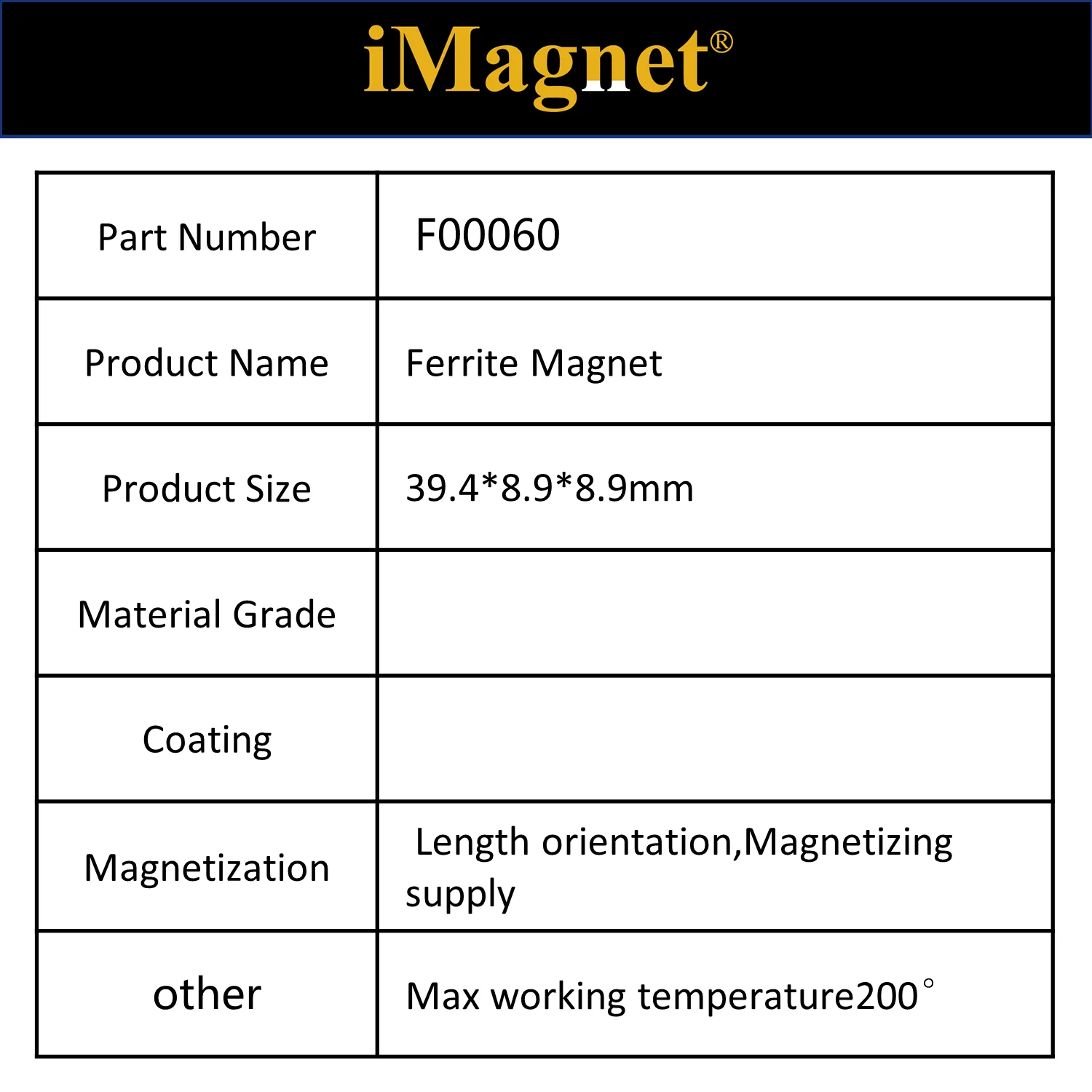 

F00060 5/20/50pcs/Lot Block Ferrite magnet, 39.4*8.9*8.9mm,Length orientation Magnet,Teaching equipment teaching warning magnet