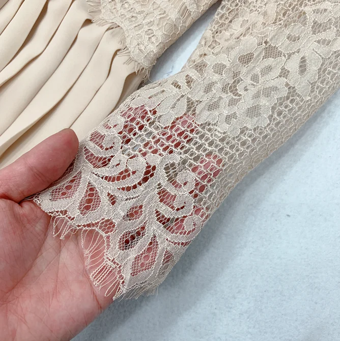 Женское плиссированное платье феи в стиле пэчворк с круглым вырезом и кружевом