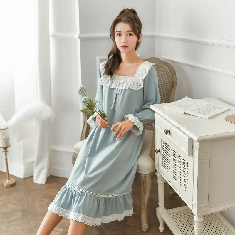 Новые милые хлопковые женские длинные ночные рубашки с длинными рукавами 3 цвета