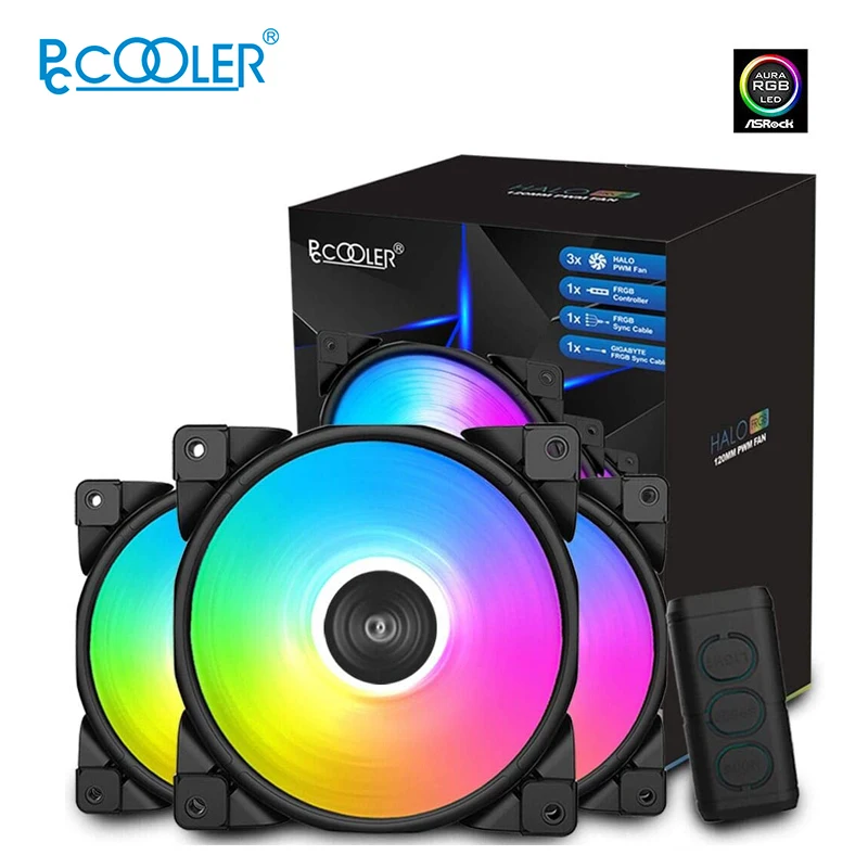 

PCCooler HALO PC Fan Cooler RGB Fans 120mm PWM Mute Fan 4Pin Heat Sink Chassis Fan 5V/3Pin AURA SYNC