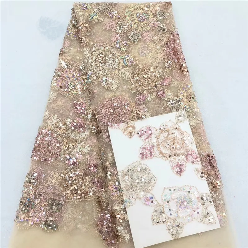 

2020 Dubai Lace Fabric Embroidery lace Sequins French Tulle Lace Materials High Quality Nigerian Mesh Lace For Dress xb68-17