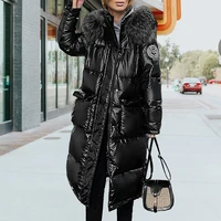 2021 new winter fashion women long cotton padded jacket long sleeve thicken cardigan zipper mid length hooded collar female coat