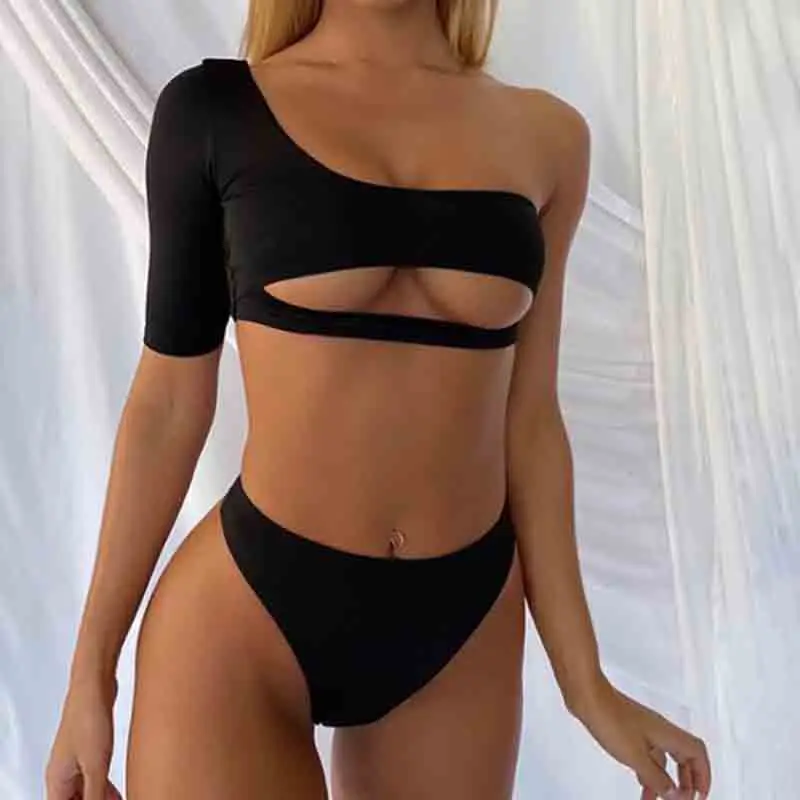 

Одно плечо бикини сексуальные женские купальный костюм, летний костюм, купальник, купальный костюм с пуш-ап, высокая талия, бикини однотонны...