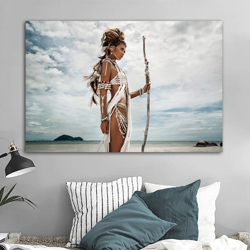 Современная декоративная картина на холсте с изображением воина женщины девочки