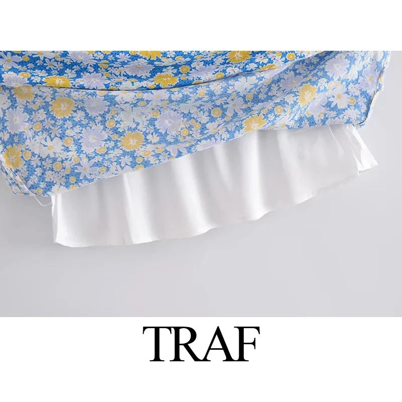 

TRAF ZA Women's Skirts Summer Fashion High-Waisted Skirt Chic Pleated Elegant Floral Vintage Long Skirts High Quality Vacation