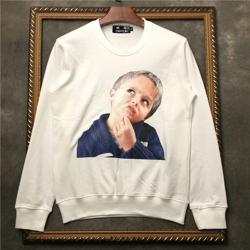 

Cotton Men's 100% Pullover Questioning little boy print Hooded Men Casual Long-sleeved Sweaterwear DD|41935D515