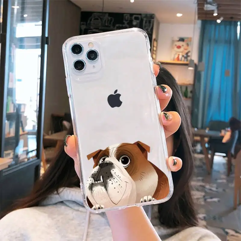 

French Bull dog cute funny cartoon lovely Phone Case Transparent for iPhone 6 7 8 11 12 s mini pro X XS XR MAX Plus cover shell