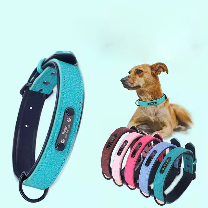 

Perro Custom PU Leather Personalized Pet Dog Tag Collar Leash Lead For Small Medium Large Dogs Pitbull Bulldog Dog Collar