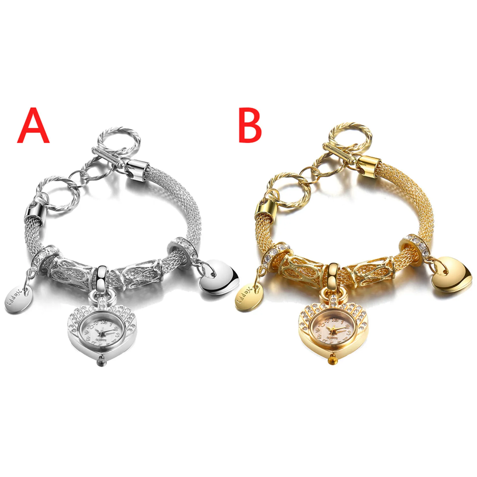 

WomenS Bracelet Watch Love Heart Dial Stainless Steel Crystal Luxury Strap Watches Analog Wristwatch Ladies Girls Reloj Gifts