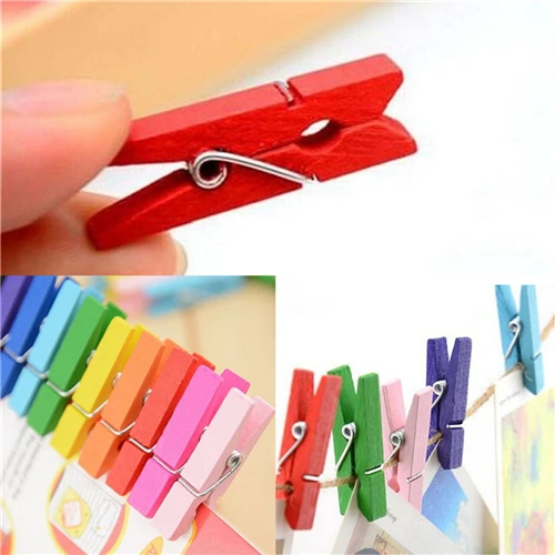 

50 Pcs/lot Mini Wooden Craft Pegs Clothes Paper Photo Hanging Spring Clips Clothespins For Message Cards 30mm Random Color