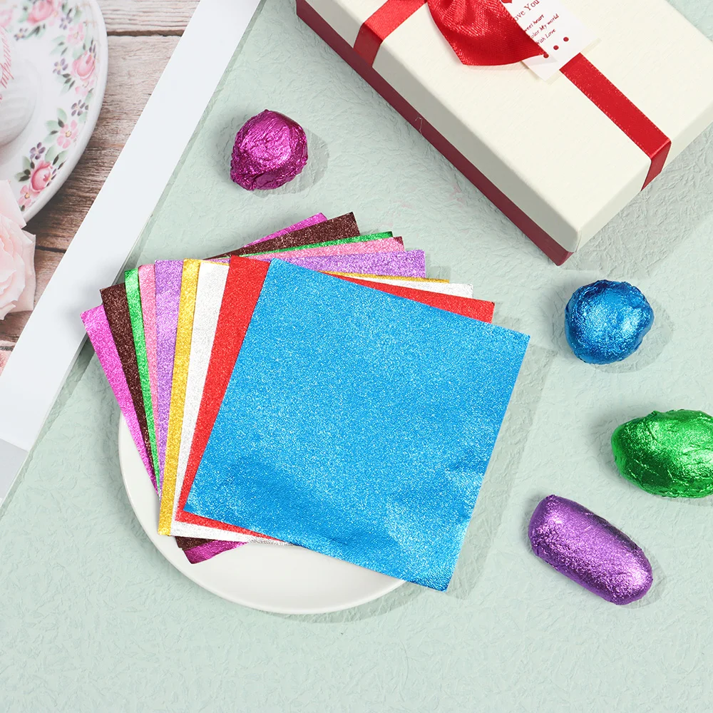 

100 Pcs Golden Color Aluminum Foil Packaging Paper Candy Chocolate Biscuits Tin Wrapping Paper DIY Craft Metal Embossing Gift