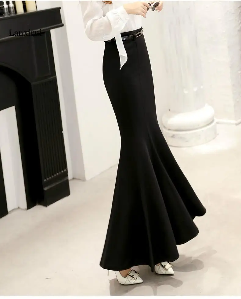 Женская длинная юбка с высокой талией винтажная офисная юбка-Русалка оборками
