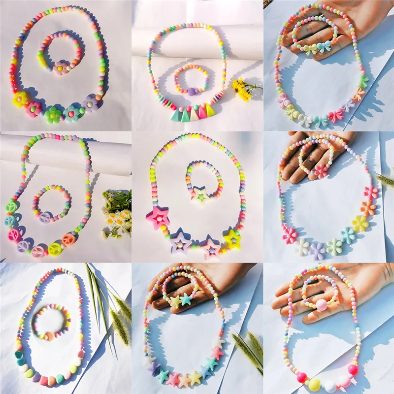 

18Pcs Acrylic Colorful Girls Children Flower Necklace Bracelet Kids Bead Long Necklace Baby Christmas Gift Freeshipping