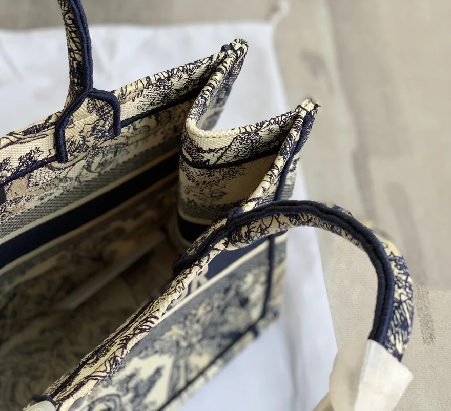 

36/41.5cm Luxury design women's embroidered shoulder handbag famous designer fashion tote bag small dark blue classic print book