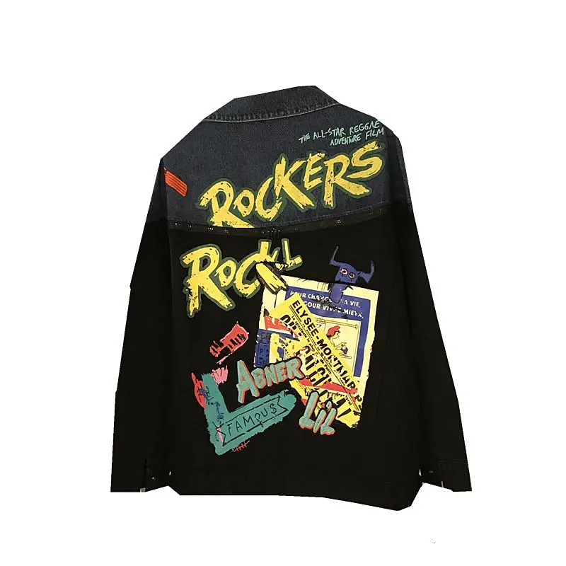 

Men's jackets 2020 autumn and winter new stitching printed denim jacket young people personality fashion trend clothing