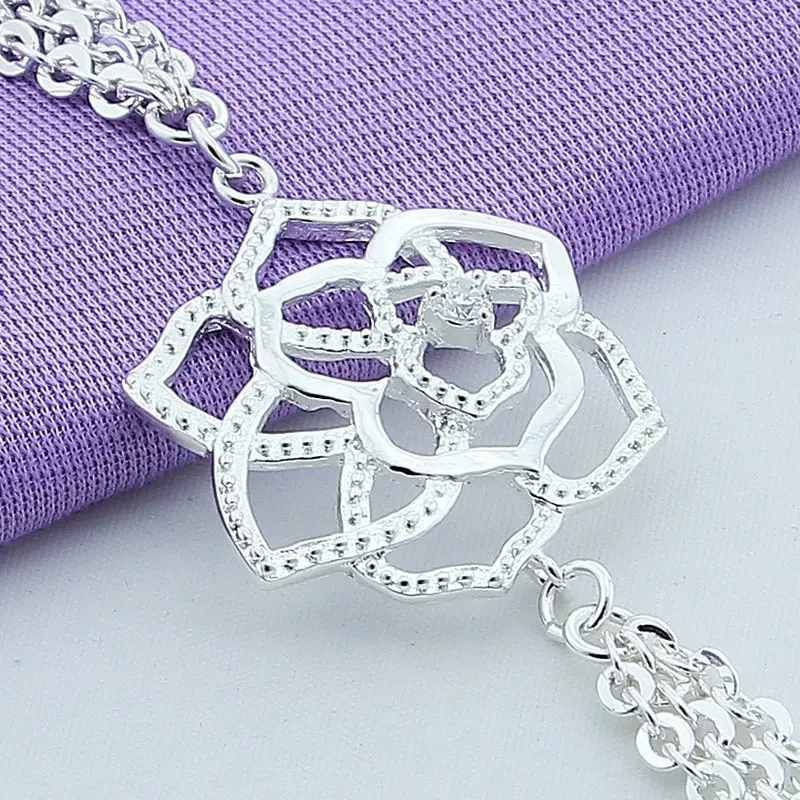 

New Arrival 925 Sterling Silver Bracelet Fashion Elegant Flower Charm Bracelet For Women Jewelry Top Quality