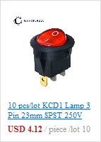 10 шт./партия KCD1 15*10 SPST 250V 3A 2 Pin Красный переключатель для лодки кнопка включения выключения
