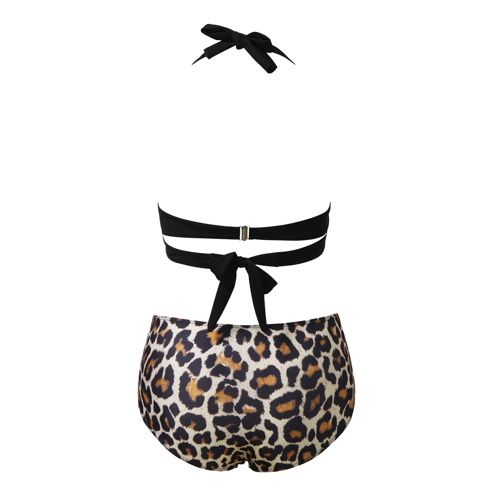 

Women Vintage Swimsuit Two Piece Retro Halter Ruched High Waist Print Bikini Set summer lady simple solid color split