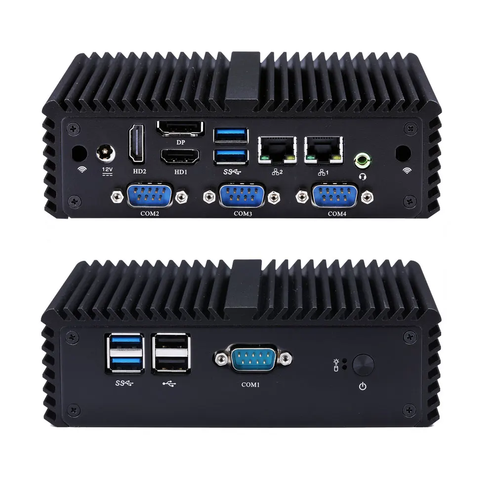 QOTOM Mini ПК Q160P J3160 Quad Core AES-NI 6W DP 3 дисплей 4 COM GPIO POS промышленный компьютер | Компьютеры