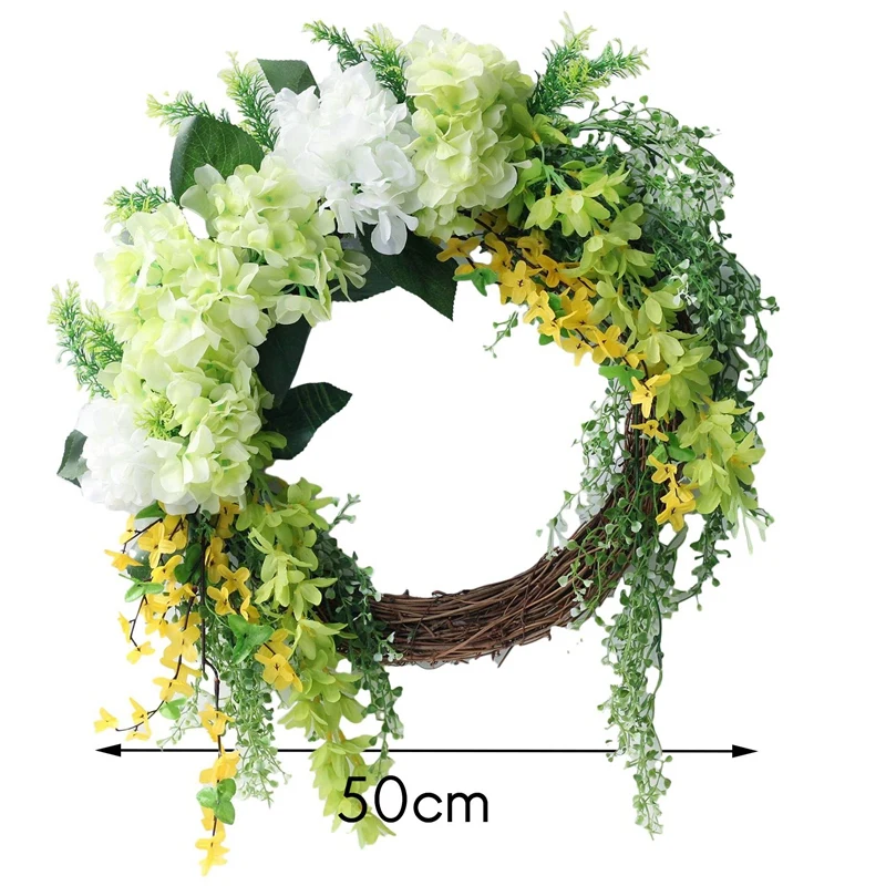 

Artificial Hydrangea Wreath Jasminum Wreath,Spring Wreath for Home Wedding Wall Window Door Decoration