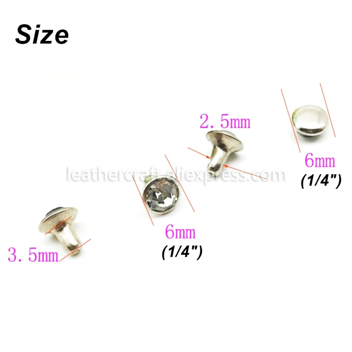 100 комплектов 6 мм Разноцветные Заклепки из горного хрусталя синтетические