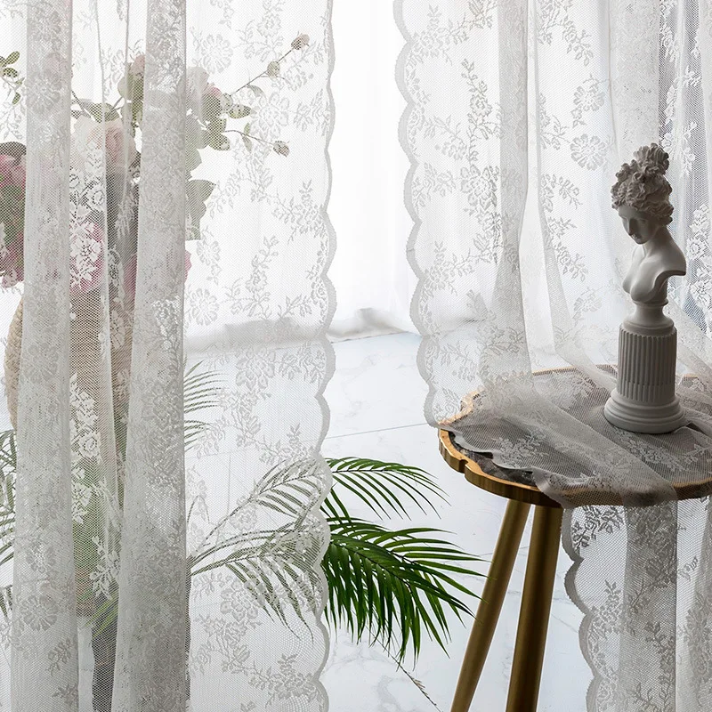 

White Lace Decoration American Country White Tulle Finished Curtains for Bedroom Living Room Bay Window Balcony Screen Curtain