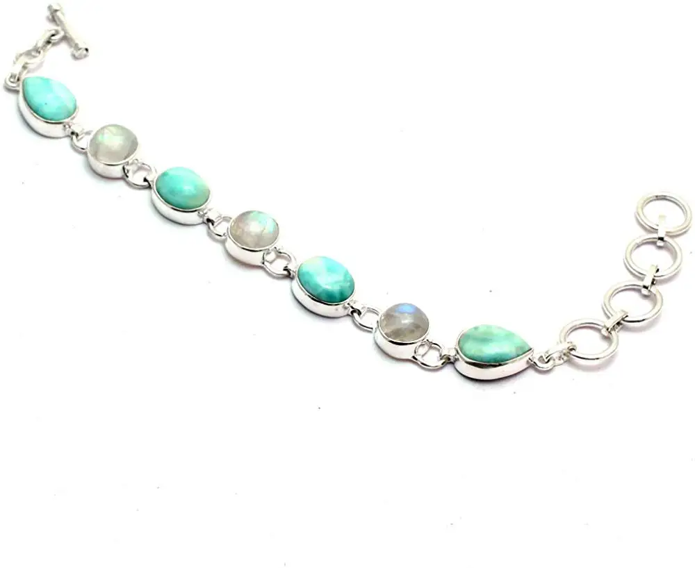 

Женский браслет с лунным камнем, женский серебряный браслет, 19 см, 2SBR0126