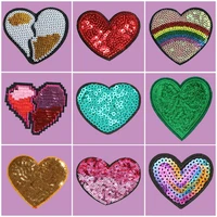 red heart pattern sequin embroidery patch briefcase decorative badges iron sticker for clothing sewing accessories for sewing