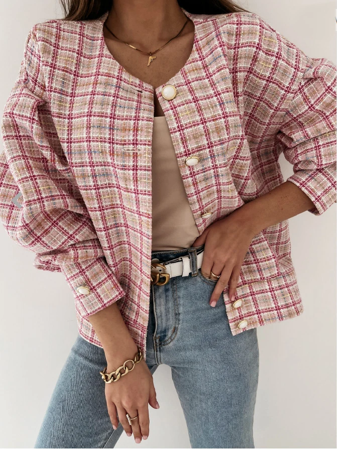 

2021 Spring Elegant Plaid Coat Women Jackets Fashion Stand Collar Single-Breasted Coats Tops Ladies Casual Long Sleeve Outwear