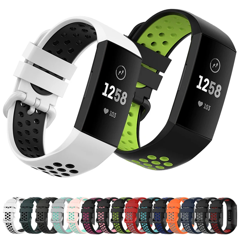 For Fitbit Charge 4 Silicone Strap Charge 3 Breathable Porous Bracelet Replacement Wristband