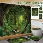 Комплект из водонепроницаемой занавески для душа с принтом природы деревьев и камней, нескользящий напольный коврик для ванной, коврики для туалета