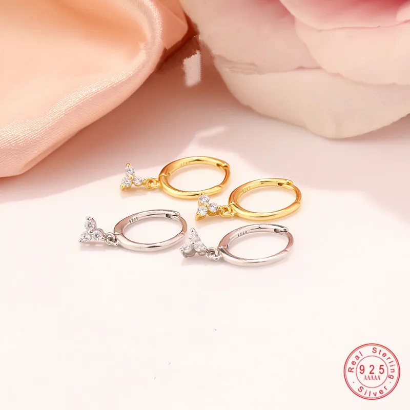 

S925 Sterling Silver Inlaid Zircon Flower Earrings for Women Simple Temperament Daily Matching Jewelry