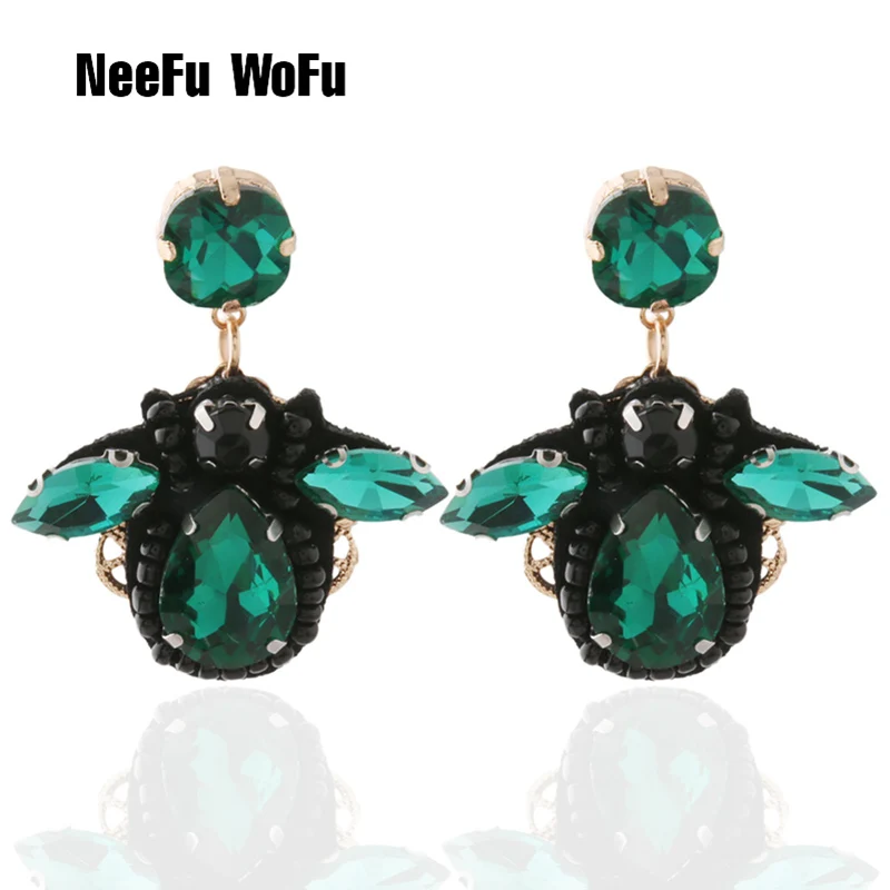 

NeeFu WoFu insect Rhinestone Earrings bee Handmade Fashion woman glass owl long Earring Dangle Large Brinco Ear Oorbellen