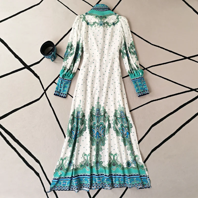 

Designer Autumn New Long Dress Women'S Casual Party Printing Single Breasted Lantern Sleeve French Elegant Vintage Dresses