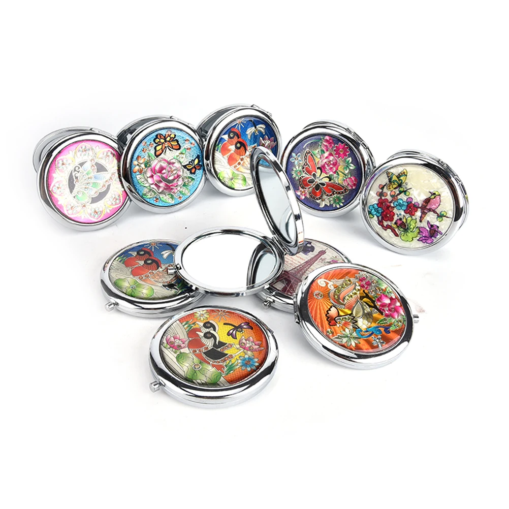 Зеркало складное карманное с кристаллами для женщин и девушек компактное