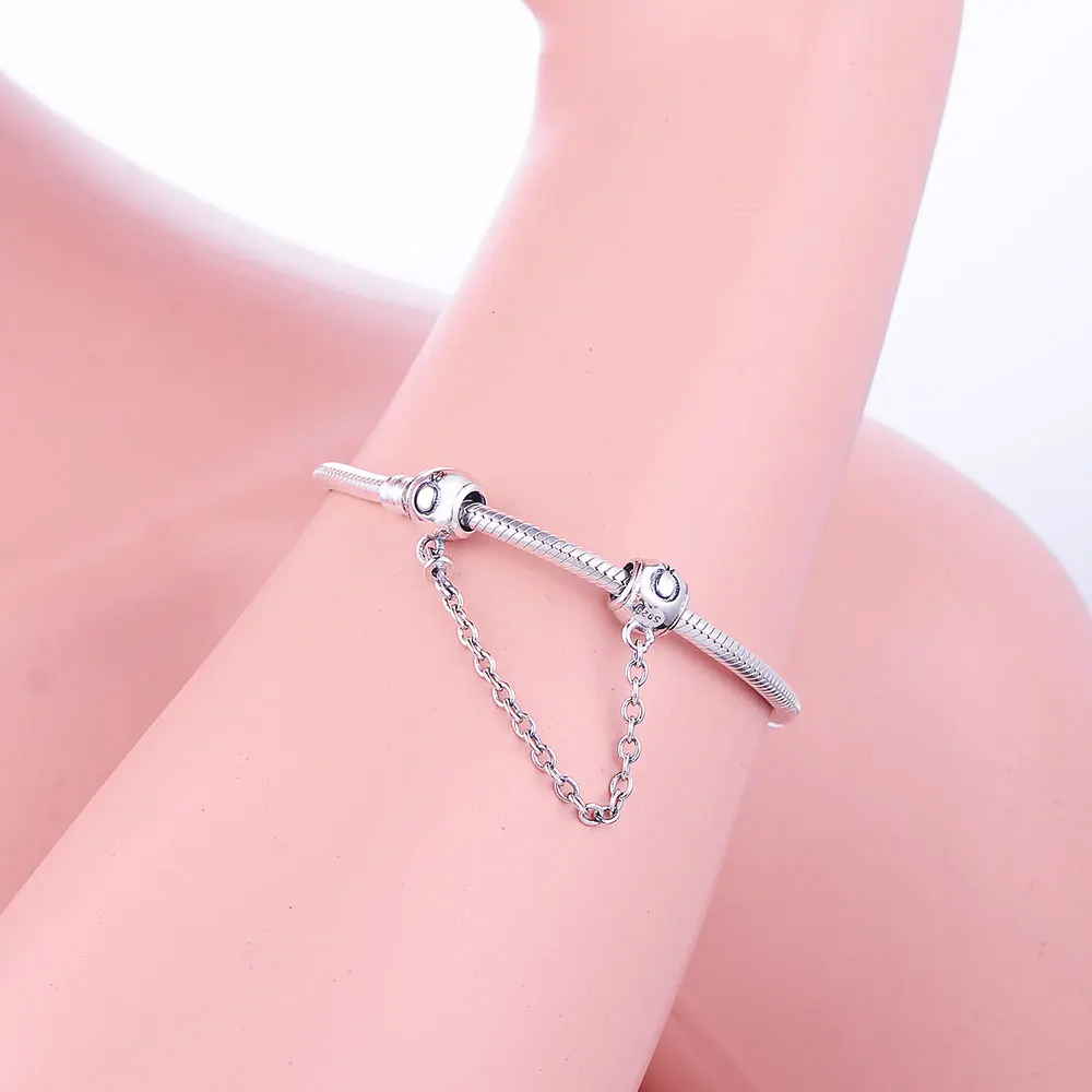 

Berloque Hot Sale Real 100% 925 Sterling Silver Crown Safety Chain Charms Beads Fit Original Charms Bracelets DIY Jewelry Making